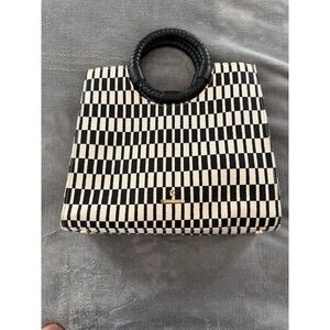 Spartina 449 Black White Checkerboard Top Handle Satchel Bag Woven Handle